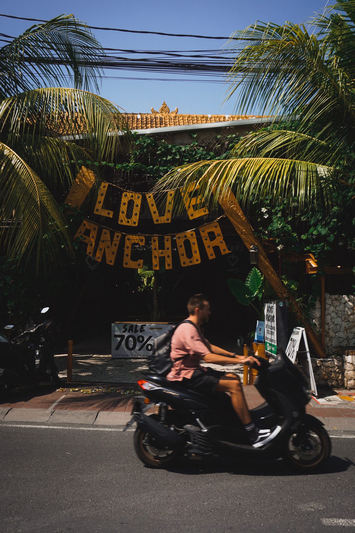 A lively street scene in Canggu, Bali